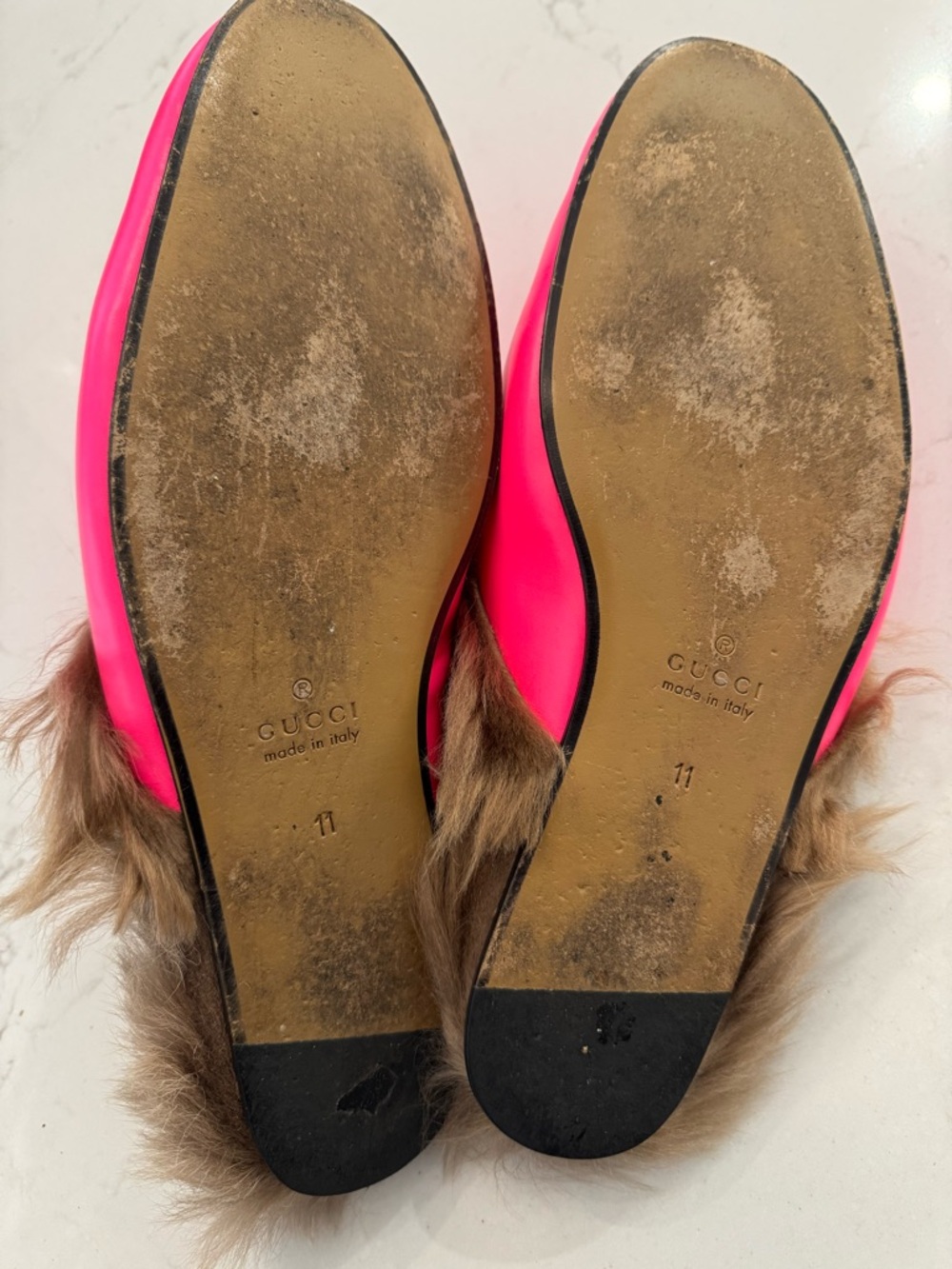 Gucci Fur-Lined Princetown Mule in Neon Pink - Picture 5 of 7